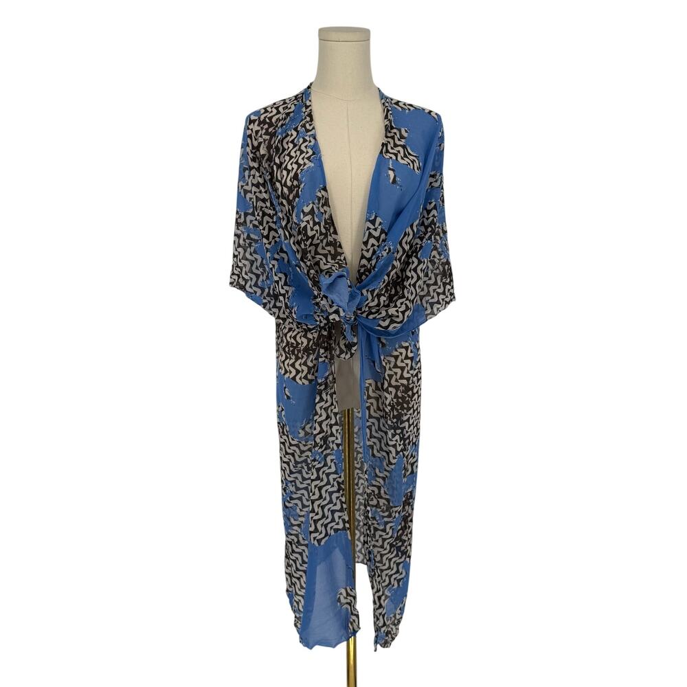 BCBGMaxazria Kimono Cardigan, Geometric Print Swimsuit Cover Up, One Size Y2K